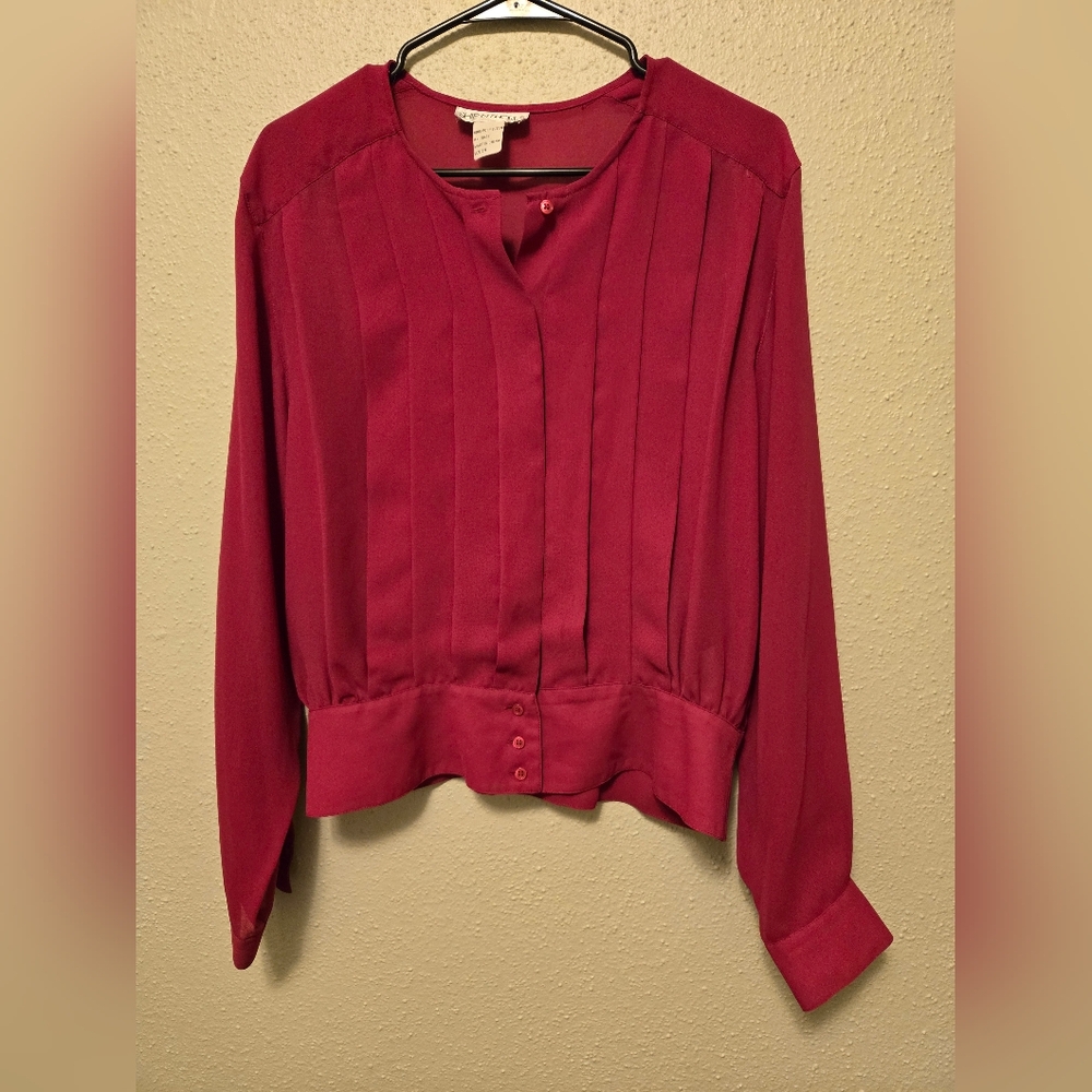 Vintage Ship'N Shore Pleated Pink Button Down Long Sleeve Blouse Size 14